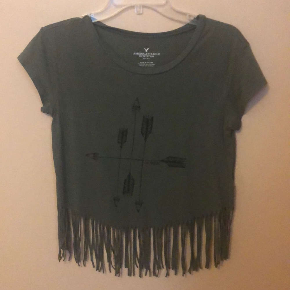 Army green american eagle fringe top